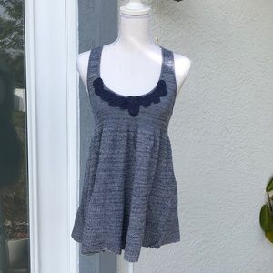 Free People | Rosette Applique Blue Knit Tank